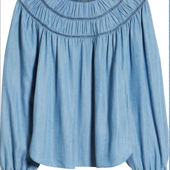 Rebecca minkoff / NWT Jordana chambray Medium wash ruched blouse top XS - Picture 4 of 10